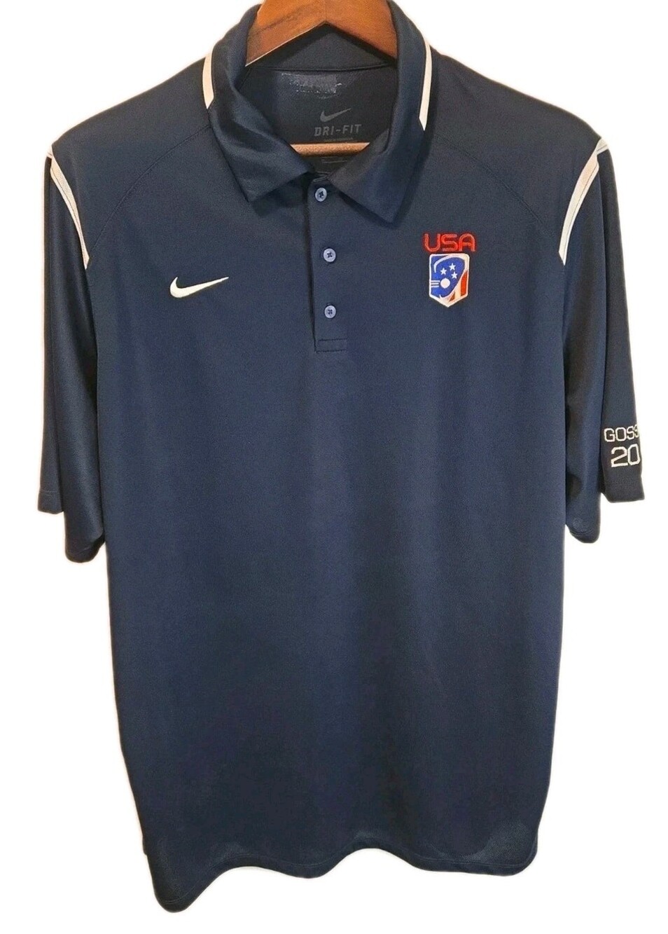Nike USA Lacrosse Mens XL Dri FIT Polo Shirt Navy Blue GOSS 20 Team Issue